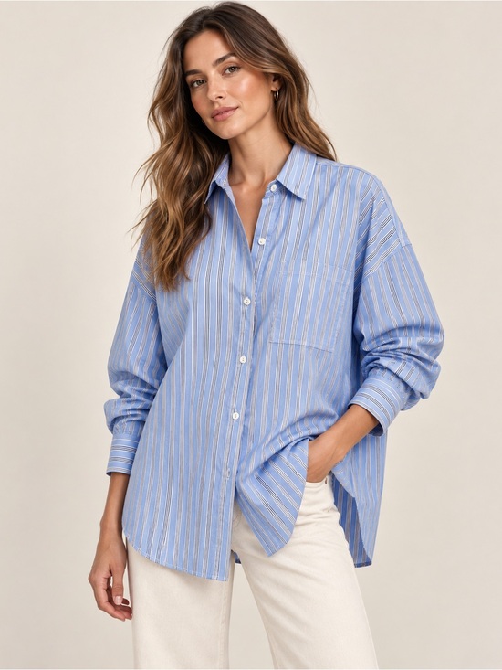 Olivaceous Tops - OLIVACEOUS Relaxed Blue Stripe Button-Down Shirt